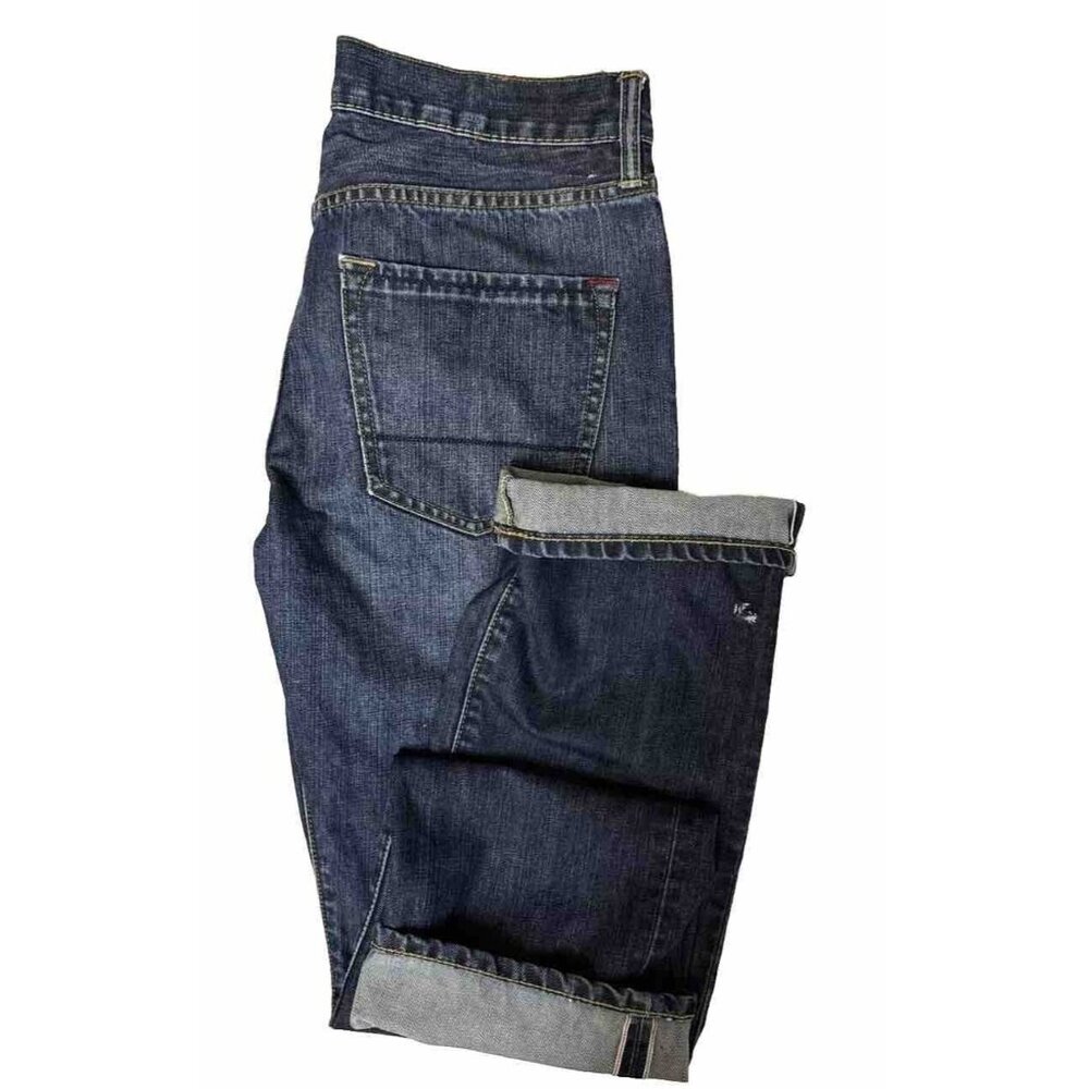 DH3 Men 34X32 Jake Selvedge Selvage Straight Blue Jeans Distressed